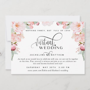 Online Virtual Wedding, Blush Pink Floral Save The Date