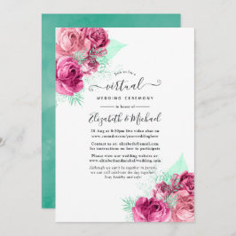 Online Virtual Wedding in Pink und Mint Floral Einladung
