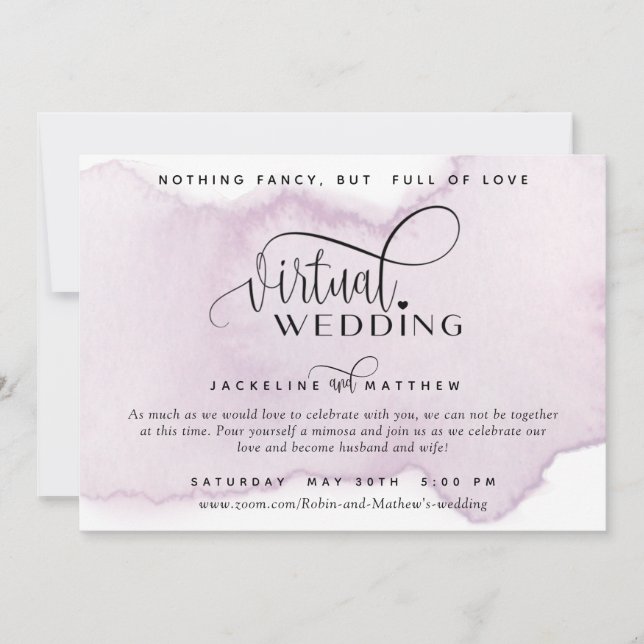 Online Virtual Wedding, Mauve Lavender Watercolor Save The Date (Vorderseite)