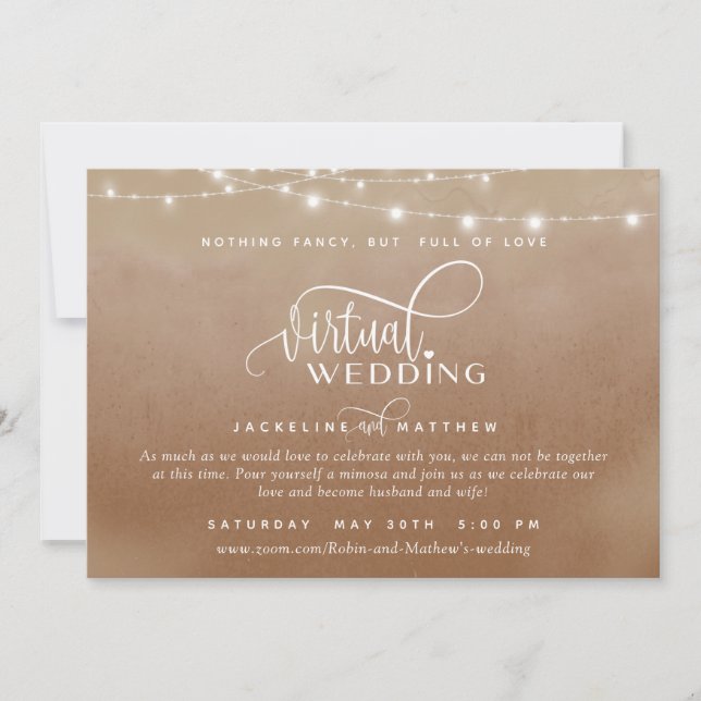 Online Virtual Wedding Terracotta, String Lights Save The Date (Vorderseite)