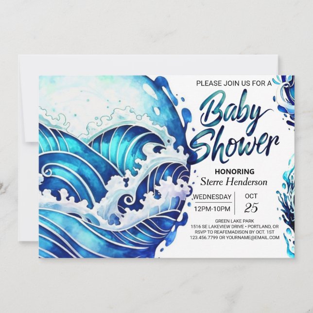Online-Waves Baby-Dusche Einladung (Vorderseite)