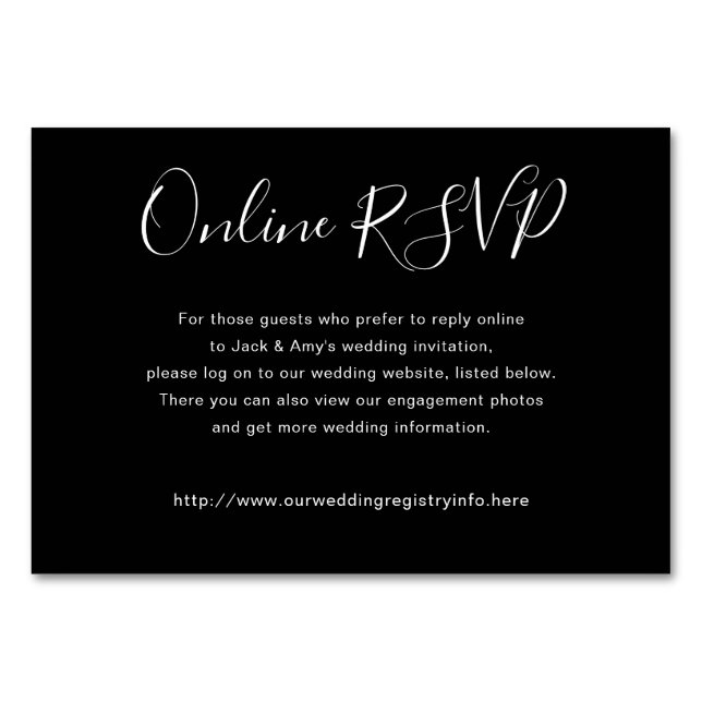 Online Website UAWG Wedding Enclosure Card Black Tischnummer (Vorderseite)