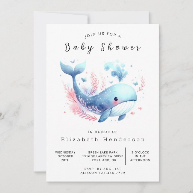 Online-Whale-Babydusche Einladung (Vorderseite)