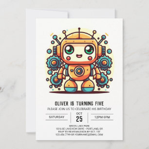 Online Whimsical Metallic Robot Geburtstag Einladung