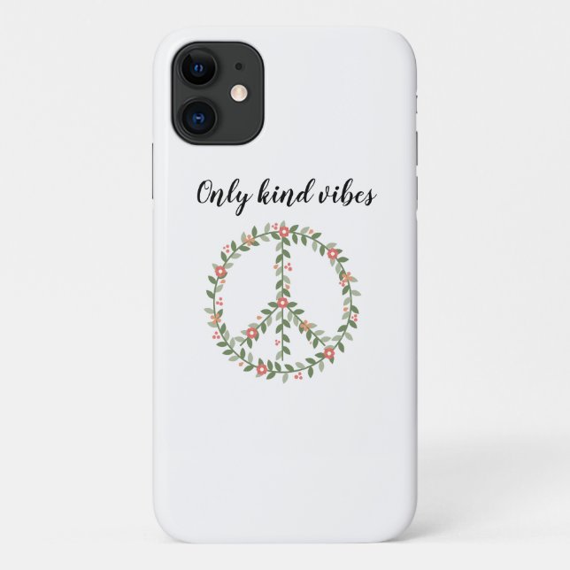 "Only Kind Vibes" Floral Peace Sign iPhone Case (Rückseite)