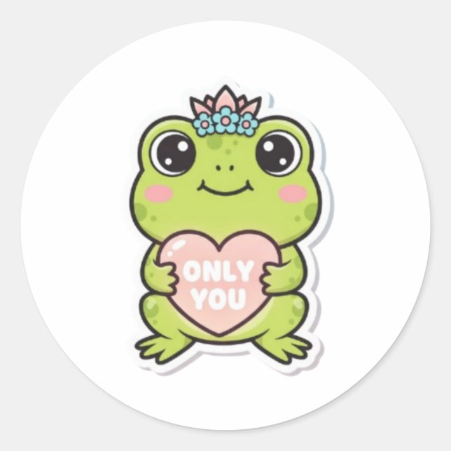 Only You Frog Sticker Cute Frog With Glowing Heart (Vorderseite)