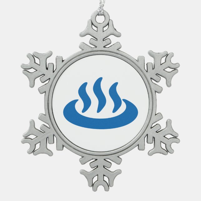 Onsen ♨ Hot Spring 温 japanisches Zeichen Schneeflocken Zinn-Ornament (Vorderseite)