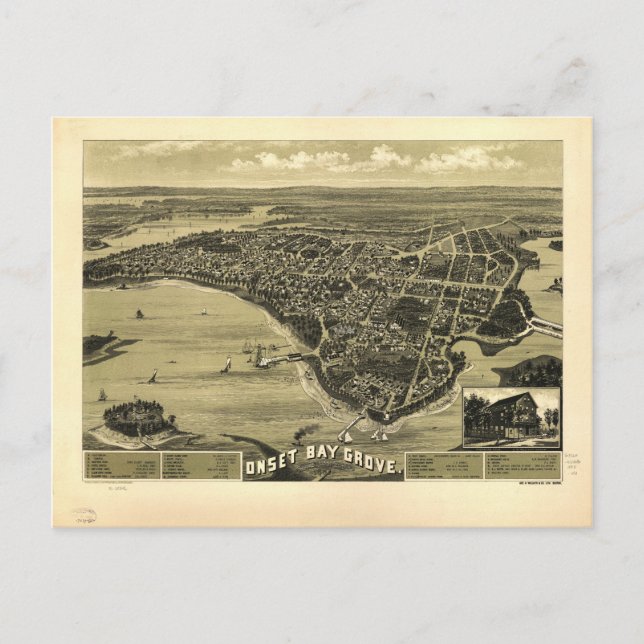 Onset Bay Grove Wareham Massachusetts Map (1885) Postkarte (Vorderseite)