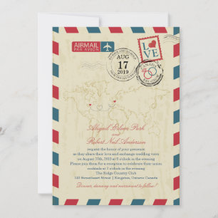 Ontario Canada & Belgium Vintage Luftpost-Hochzeit Einladung