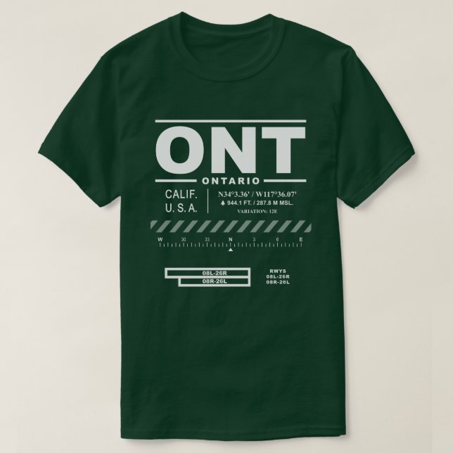 Ontario Internationaler Flughafen ONT T-Shirt (Design vorne)