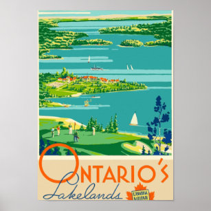 Ontarios Lakelands Canada Vintage Travel Poster