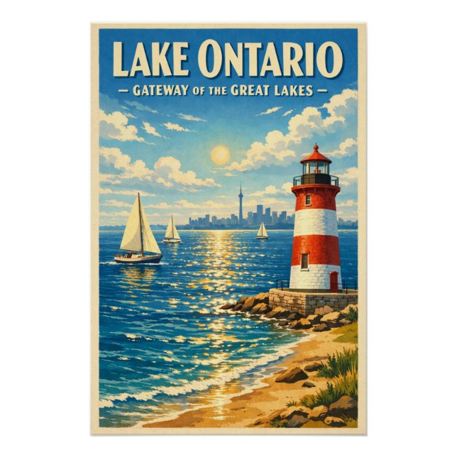 Ontariosee, USA & Kanada, in klassischem Retro-Loo Poster (Vorderseite)