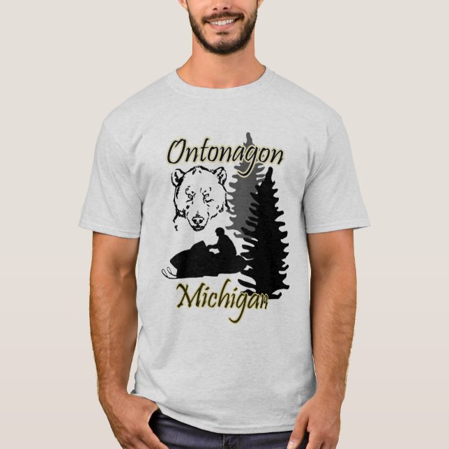 Ontonagon Michigan Snowmobile Bear Mens Grau T-Shirt (Vorderseite)