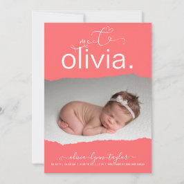 OnTrend CORAL Foto Torn Paper Birth Ankündigung