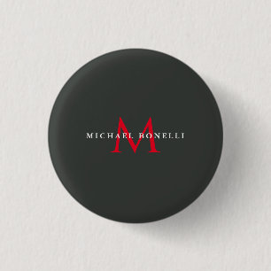 Onyx Black Red Monogram Modern Minimalistisch Button