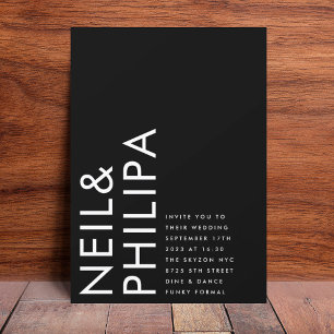 Onyx Black Ultra Modern Bold NAMES Simple Wedding Einladung