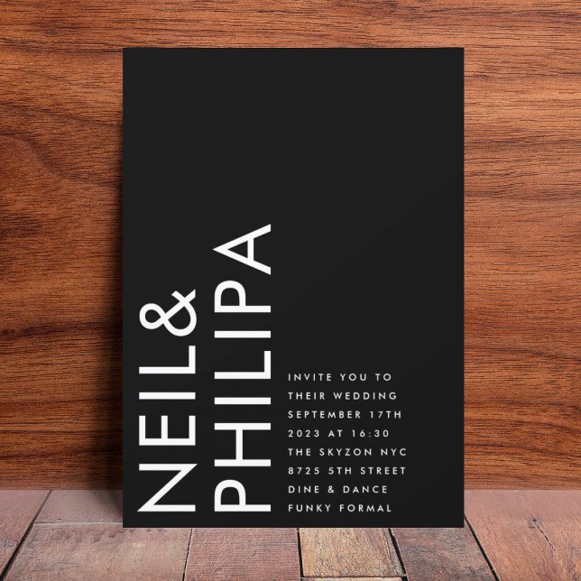 Onyx Black Ultra Modern Bold NAMES Simple Wedding Einladung (Von Creator hochgeladen)