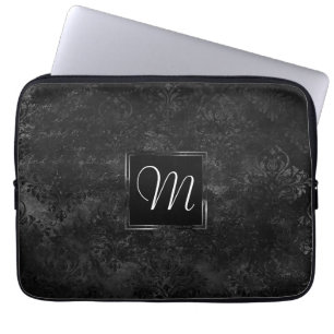 Onyx Black Velvet   Chalkboard Grunge Monogram Laptopschutzhülle