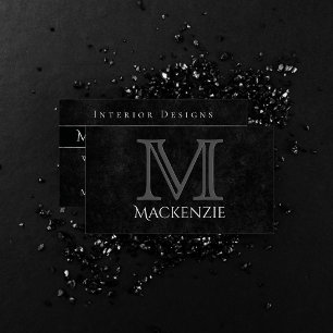 Onyx Black Velvet   Chalkboard Grunge Monogram Visitenkarte