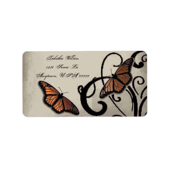 Onyx Butterfly Swirl-Adressetikett Adressaufkleber (Vorne)