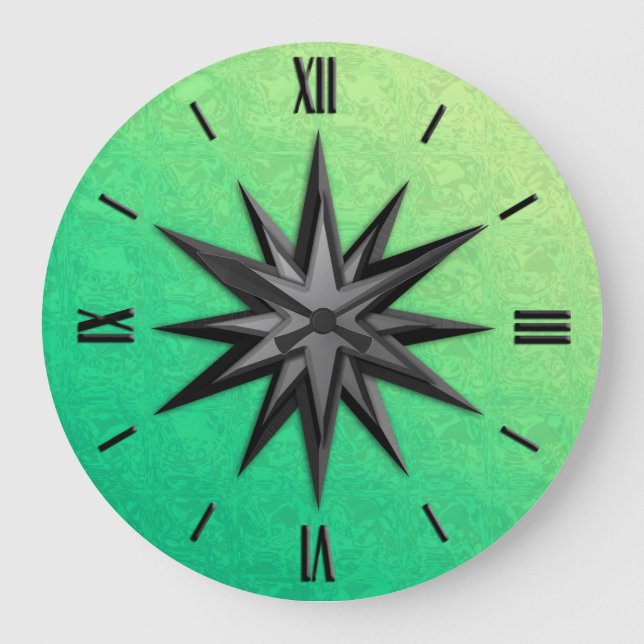 Onyx Compass-Rose - Peridot-grüner Hintergrund Große Wanduhr (Vorderseite)