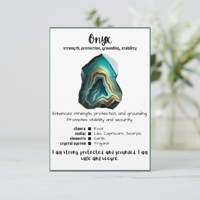 Onyx Crystal Meaning Card Einladung (Stehend Vorderseite)