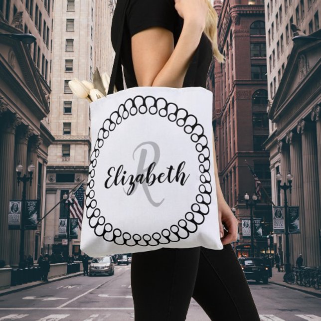Onyx Decorative Circle Personalisieren Monogramm T (Onyx Decorative Monogram Tote Bag)