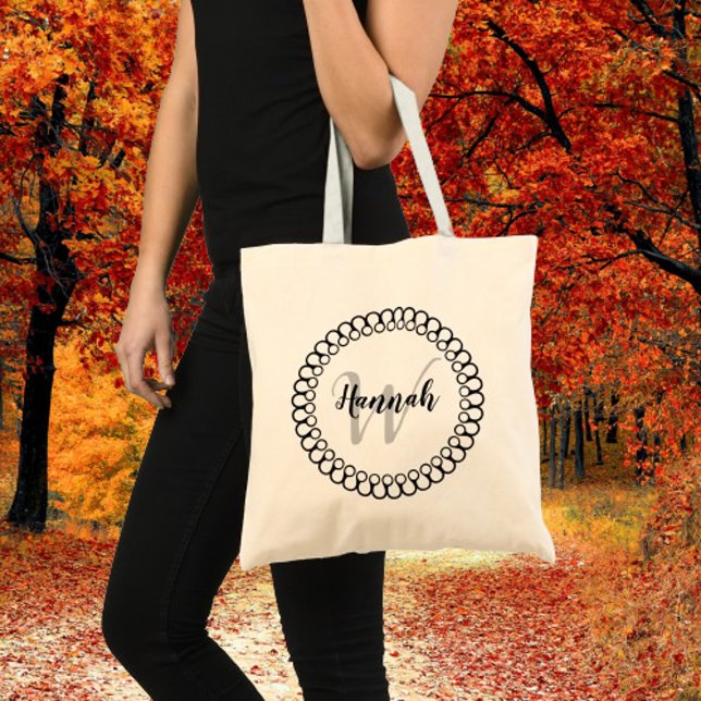 Onyx Decorative Circle Personalisieren Monogramm T Tragetasche (Onyx Decorative Circle Personalize Monogram Tote Bag)