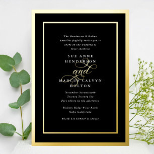 Onyx Formale Kalligrafie Goldene Rahmen Hochzeit Folieneinladung