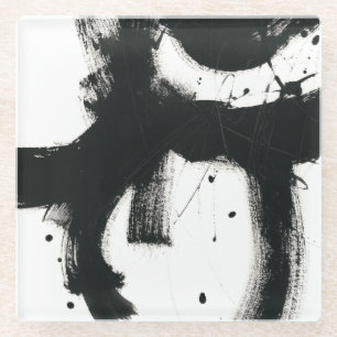 Onyx Gesture - Schwarze Paint Strokes Glasuntersetzer