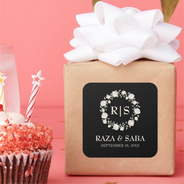 Onyx Grace Black and Ivory Wedding Quadratischer Aufkleber (Party)