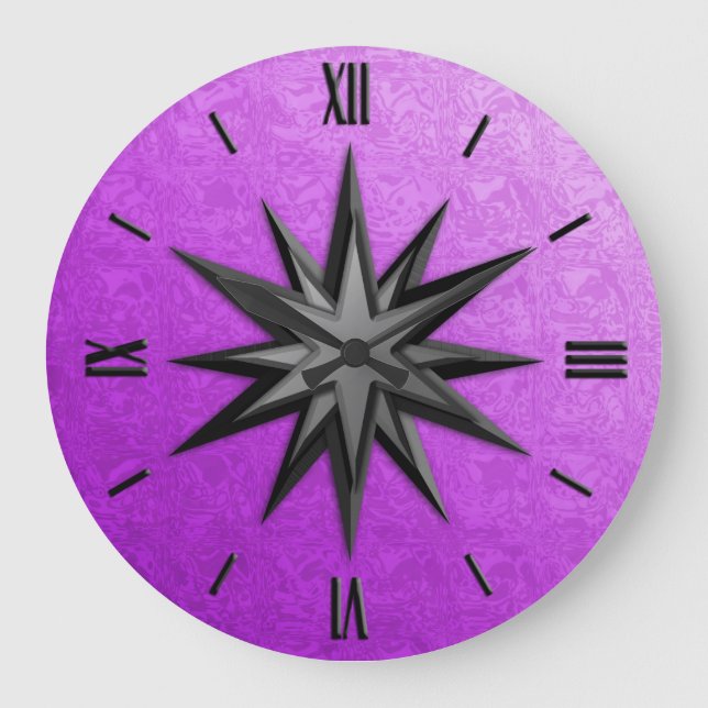 Onyx Kompass-Rose - amethystischer Hintergrund Große Wanduhr (Vorderseite)