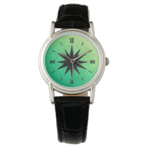 Onyx Kompass-Rose - Hintergrund aus Perdot-Grün Armbanduhr