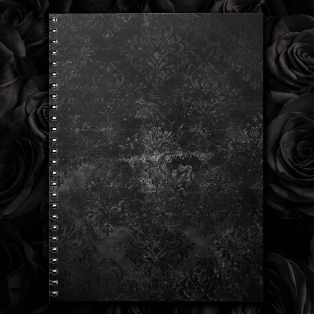 Onyx Velvet Damask | Black Grunge Goth Glam Floral Notizblock (Von Creator hochgeladen)