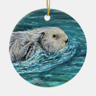 Ooh Goody Lunchtime Sea Otter Malerei Keramik Ornament