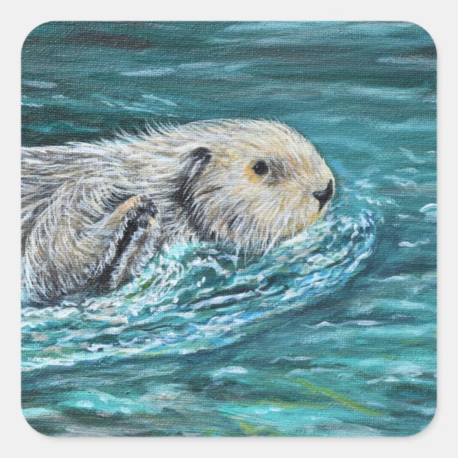 Ooh Goody Lunchtime Sea Otter Malerei Quadratischer Aufkleber (Vorderseite)