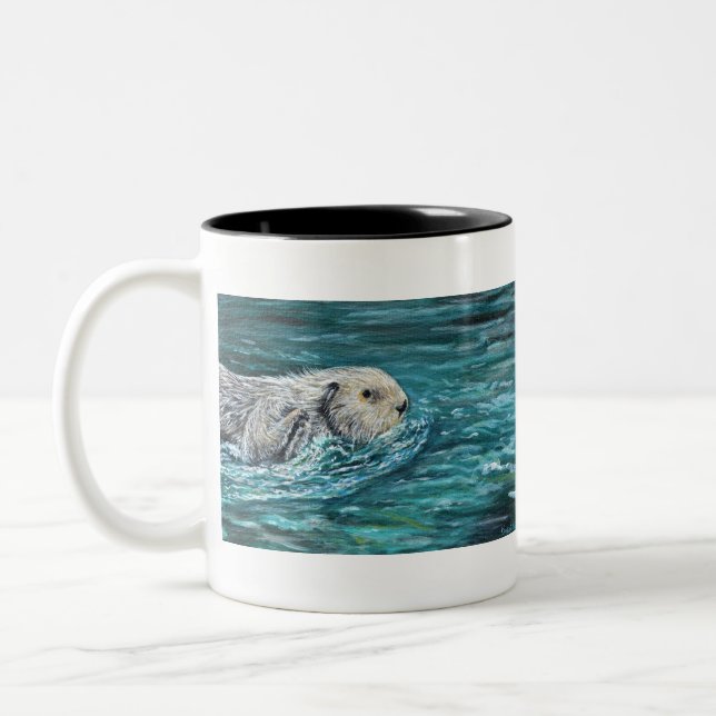 Ooh Goody Lunchtime Sea Otter Malerei Zweifarbige Tasse (Links)
