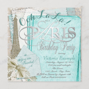Ooh La Aquamarine Vintage Paris Geburtstagsparty Einladung