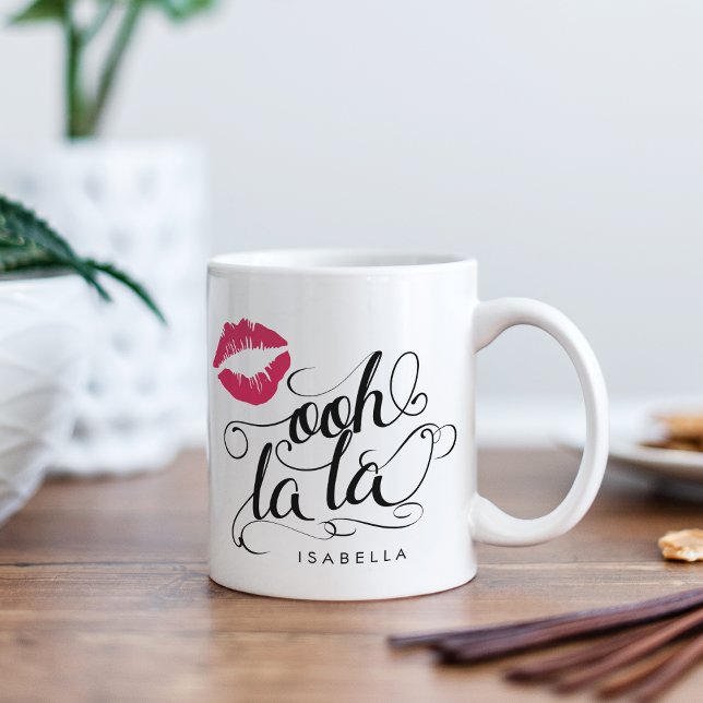 Ooh La Black & Pink Lip Drucktypografie Tasse (Von Creator hochgeladen)