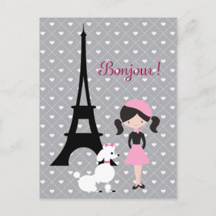 Ooh La Eiffel Tower, Poodle und Girl Paris Postkarte