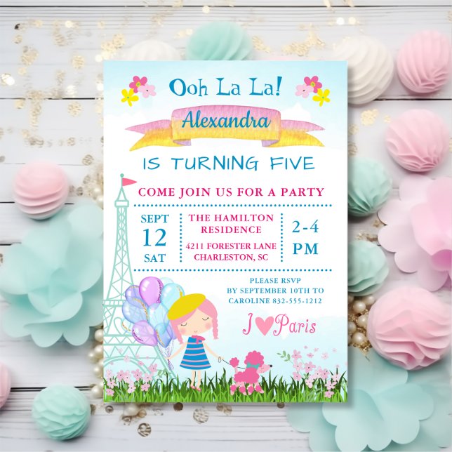 Ooh La La! Paris Girl & Pink Poodle Geburtstag Einladung (Von Creator hochgeladen)