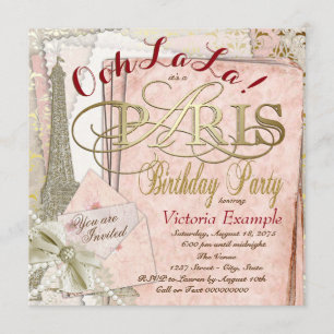 Ooh La La Vintage-Paris-Geburtstagsfeier Einladung