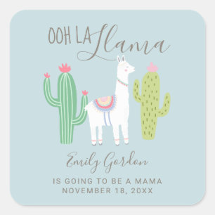 Ooh La Lama Baby-Shower Einfach Blau Braun Cute Quadratischer Aufkleber