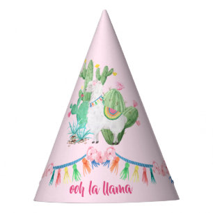Ooh La-Lama - Lama-u. Kaktus-Aquarell-Rosa Partyhütchen