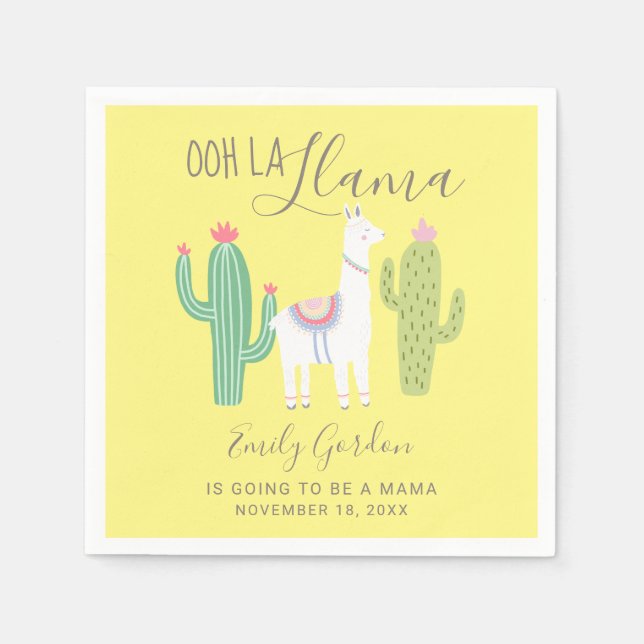 Ooh La Llama Baby Dusche Niedlich gelb braun Einfa Serviette (Vorderseite)