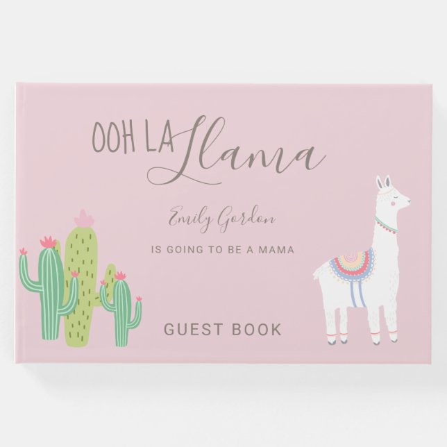 Ooh La Llama Baby Dusche Niedlich rosa Hautpflegem Gästebuch (Vorderseite)