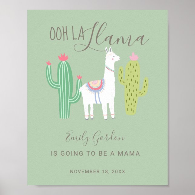 Ooh La Llama Baby Dusche niedlicher Baby Junge aqu Poster (Vorne)