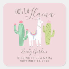 Ooh La Llama Babydusche Niedlich rosa braun, einfa Quadratischer Aufkleber