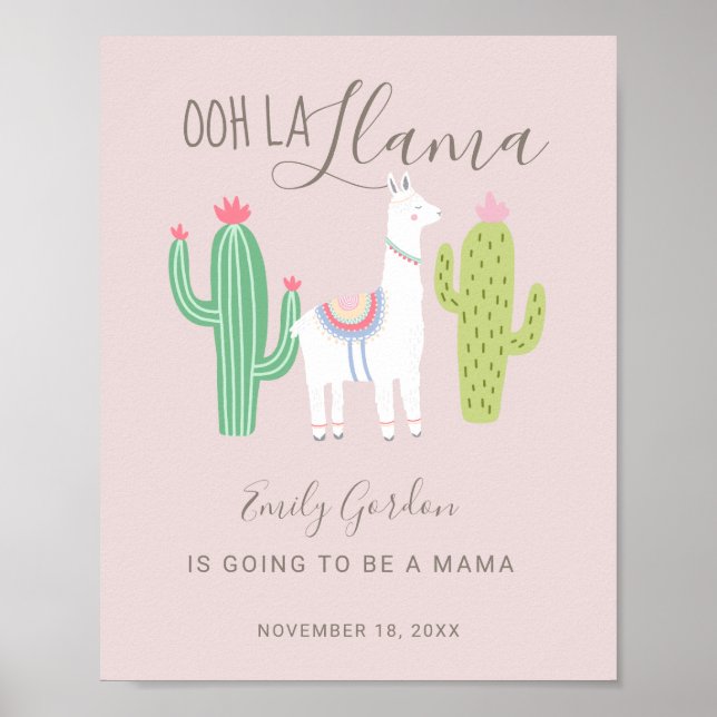 Ooh La Llama Babydusche niedliches Mädchen pink Poster (Vorne)