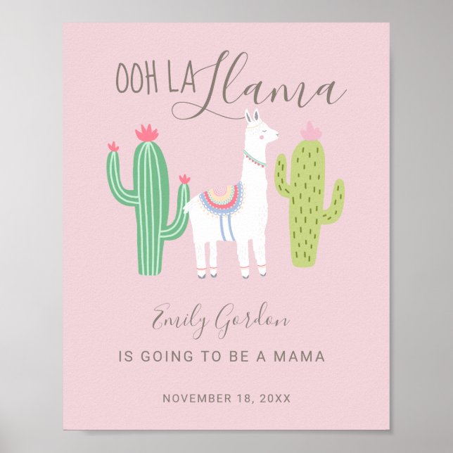 Ooh La Llama Babydusche niedliches Mädchen pink Poster (Vorne)